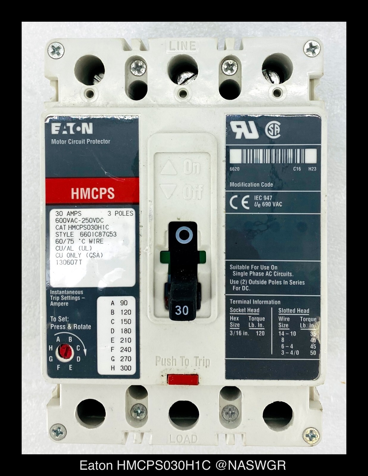 Eaton HMCPS030H1C Motor Circuit Protector ~ 30 Amp – Tested/1Yr Warranty