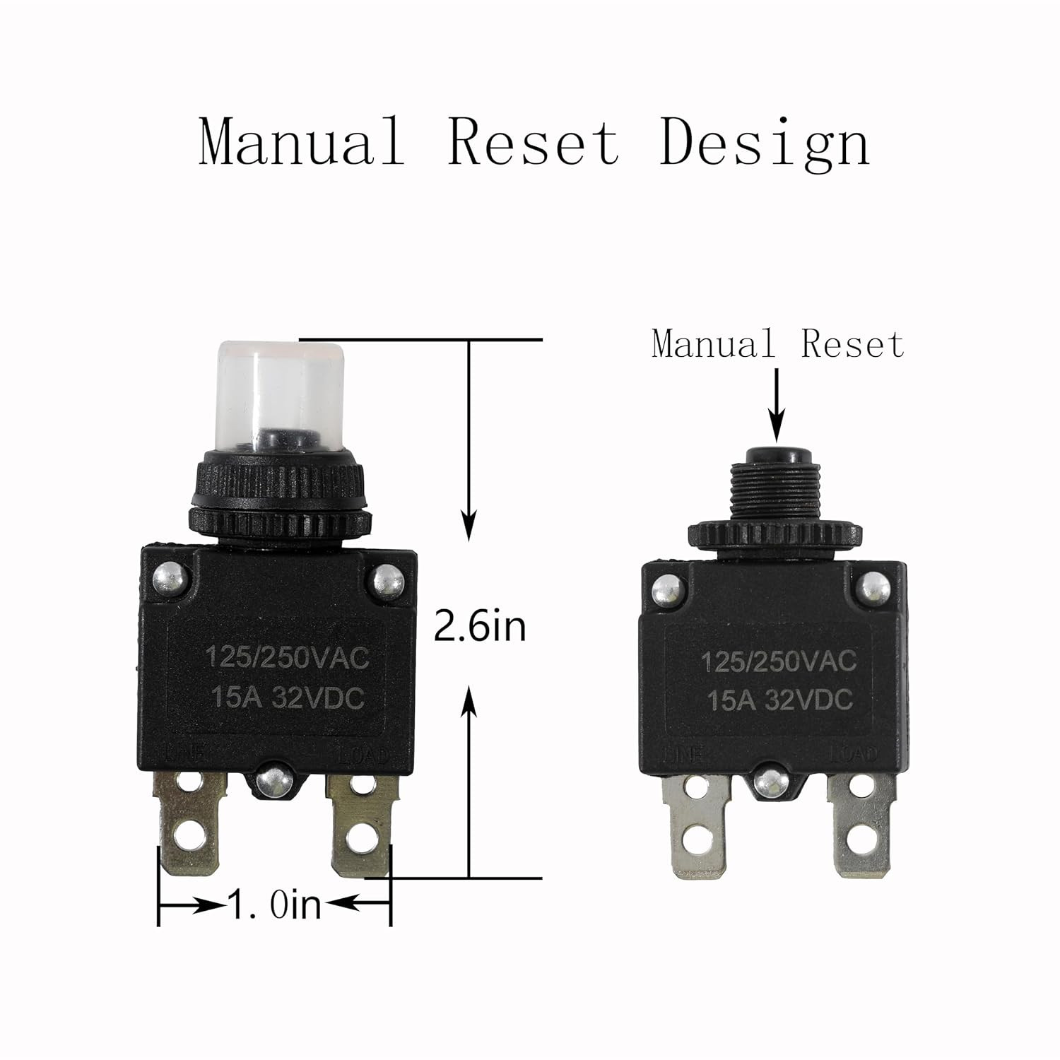 5Pcs Push Button Reset 3 Amp Circuit Breakers with Manual Reset 32VDC,AC125-250V