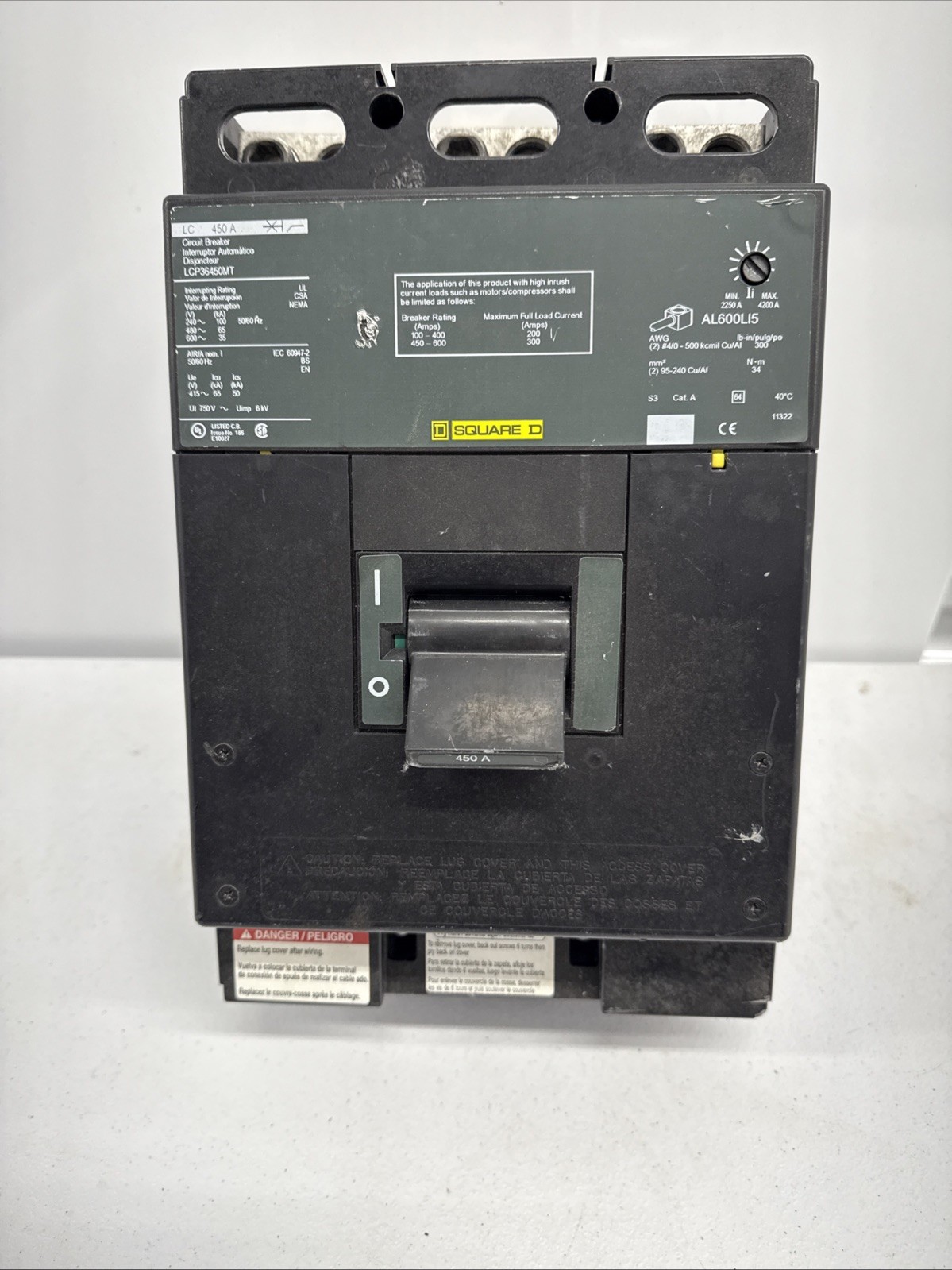 Square D I-Line LCP36450MT 450A Circuit Breaker 480/600V 3 Pole LCP 450 Amp HACR