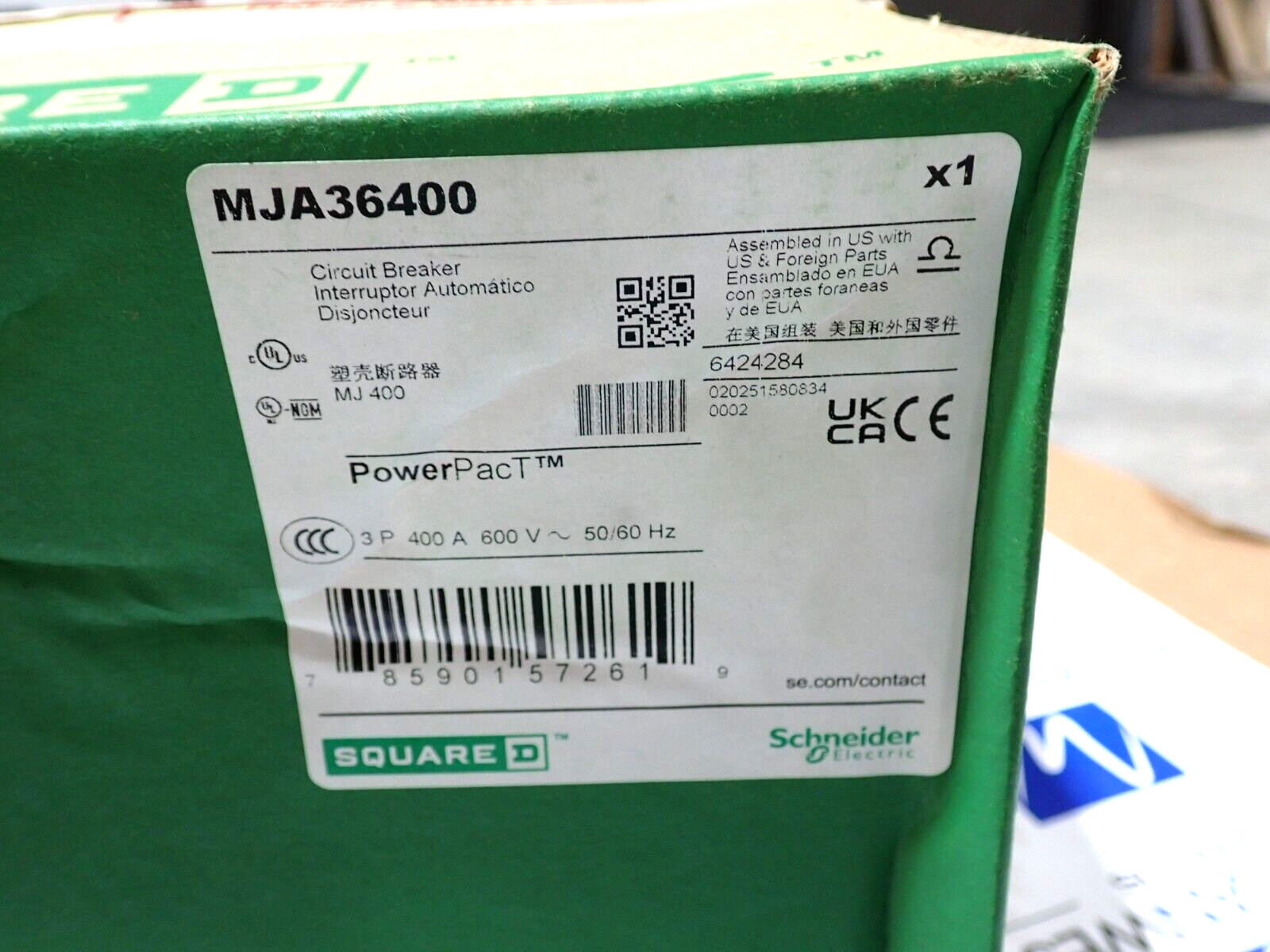New Square D PowerPact MJA36400 3 Pole 400 Amp 600 Volt I-Line Circuit Breaker