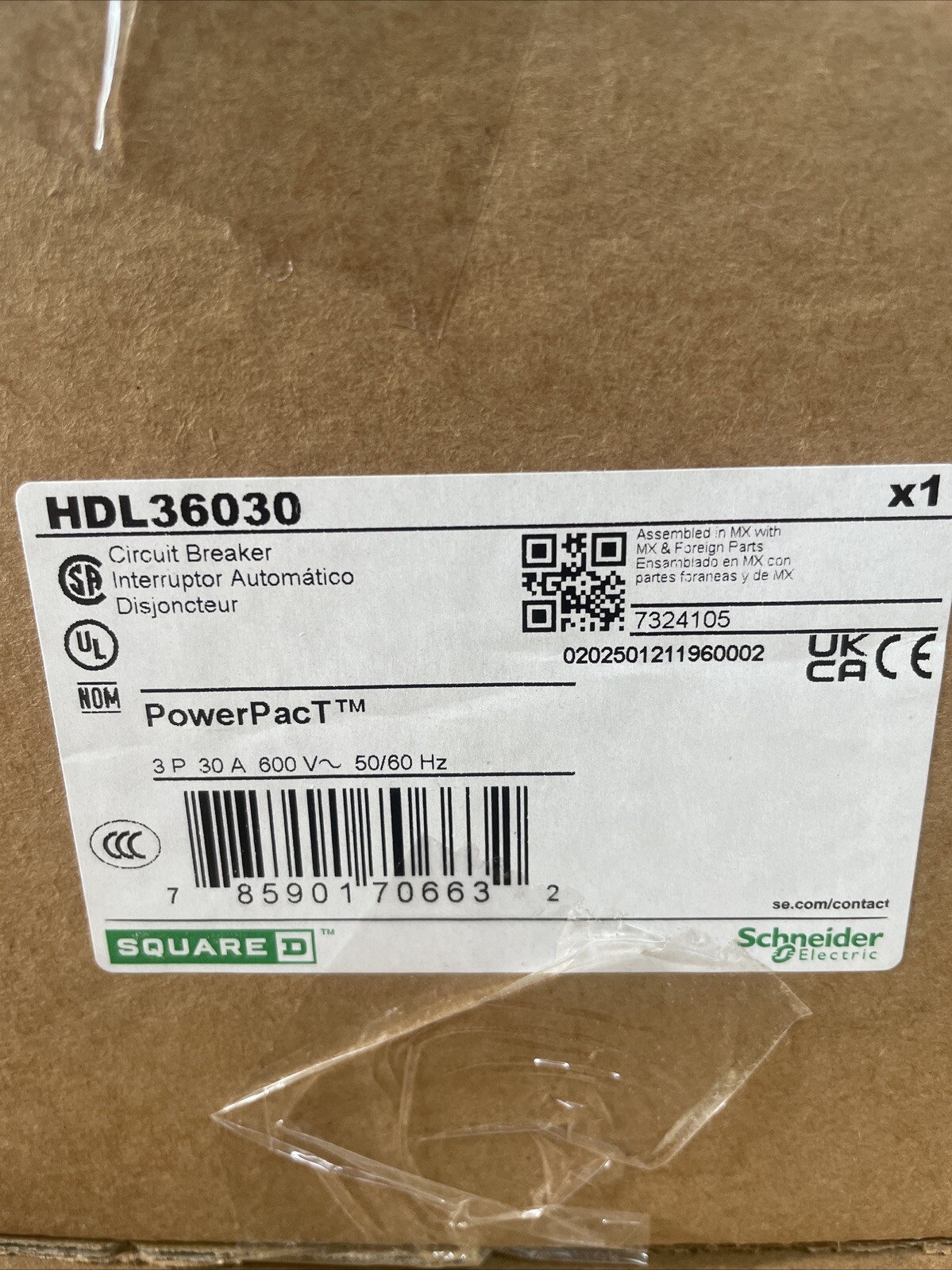 Square D HDL36030 PowerPact HD 060 30A 3 Pole MCCB Molded Case Circuit Breaker