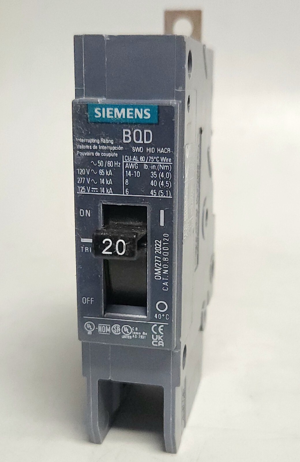 SIEMENS BQD120 Single Pole 20 AMP Type BQD Circuit Breaker BQD120BP