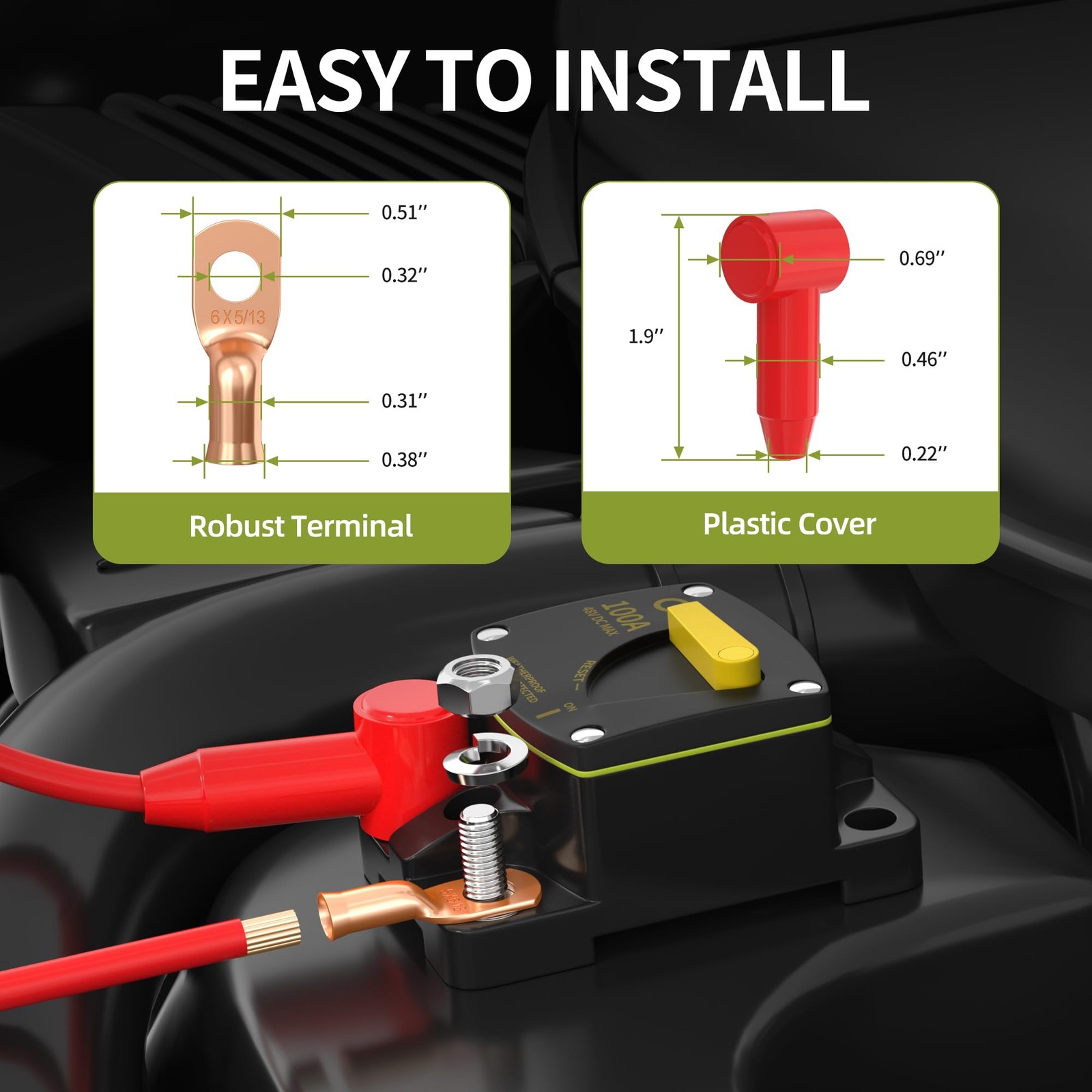 100 Amp DC Manual Reset 12V Circuit Breaker Switches & 12V Automotive Replacemen
