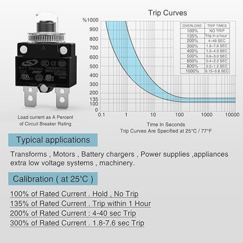 5PCS 10 Amps Thermal Circuit Breaker 125/250V AC 65V DC Push Size: 10Amp-5Pcs