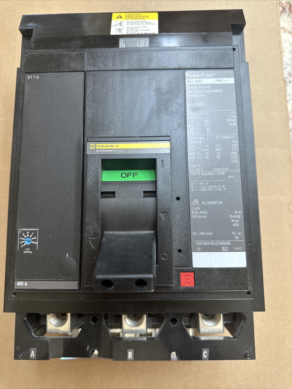 New Square D MJA36400 400 Amp 600 Vac 3 Pole Circuit Breaker