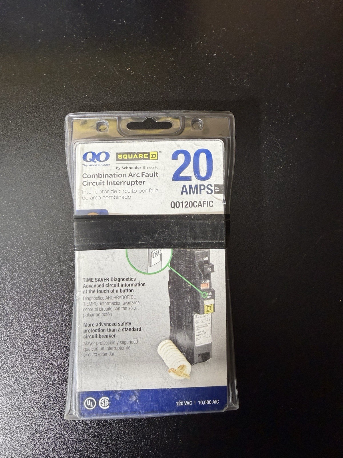 Square D QO120CAFIC 20A Combination Arc Fault Circuit Interruptor
