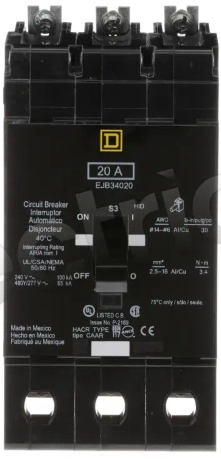 Square D EJB34020 20A E-Frame Mini Circuit Breaker – Black