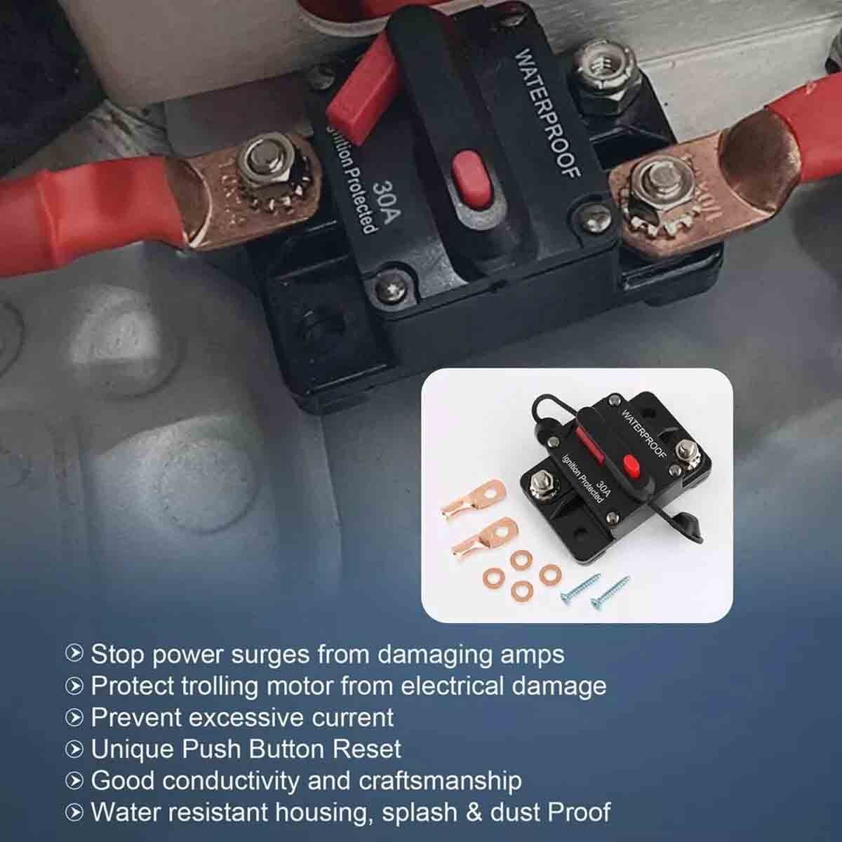 2 Pack of 30-ampere automotive and marine circuit breakers with manual reset