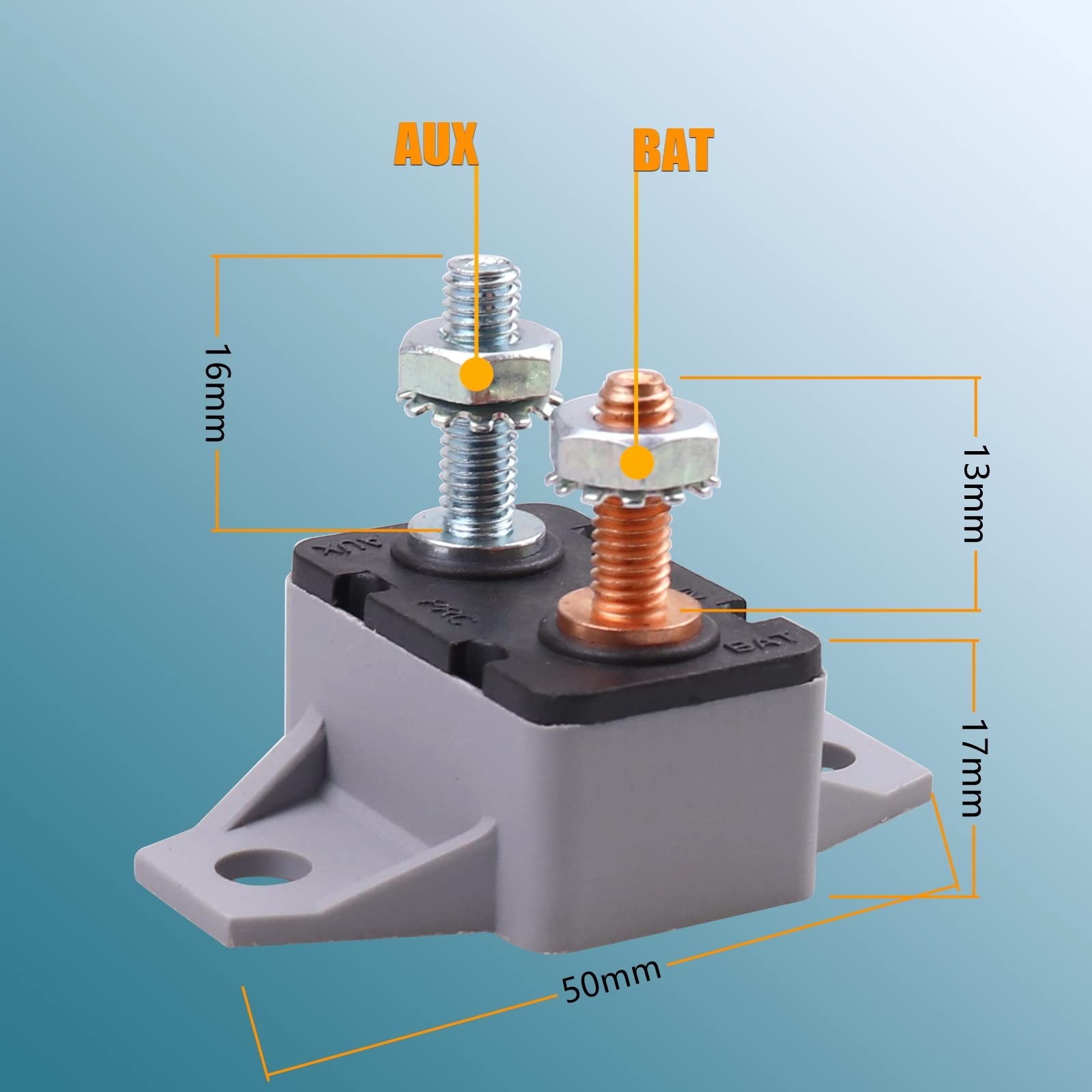 2 Pack Circuit Breaker, 35A, 12V, 24V DC, Automatic Reset, Stud Type, Marine