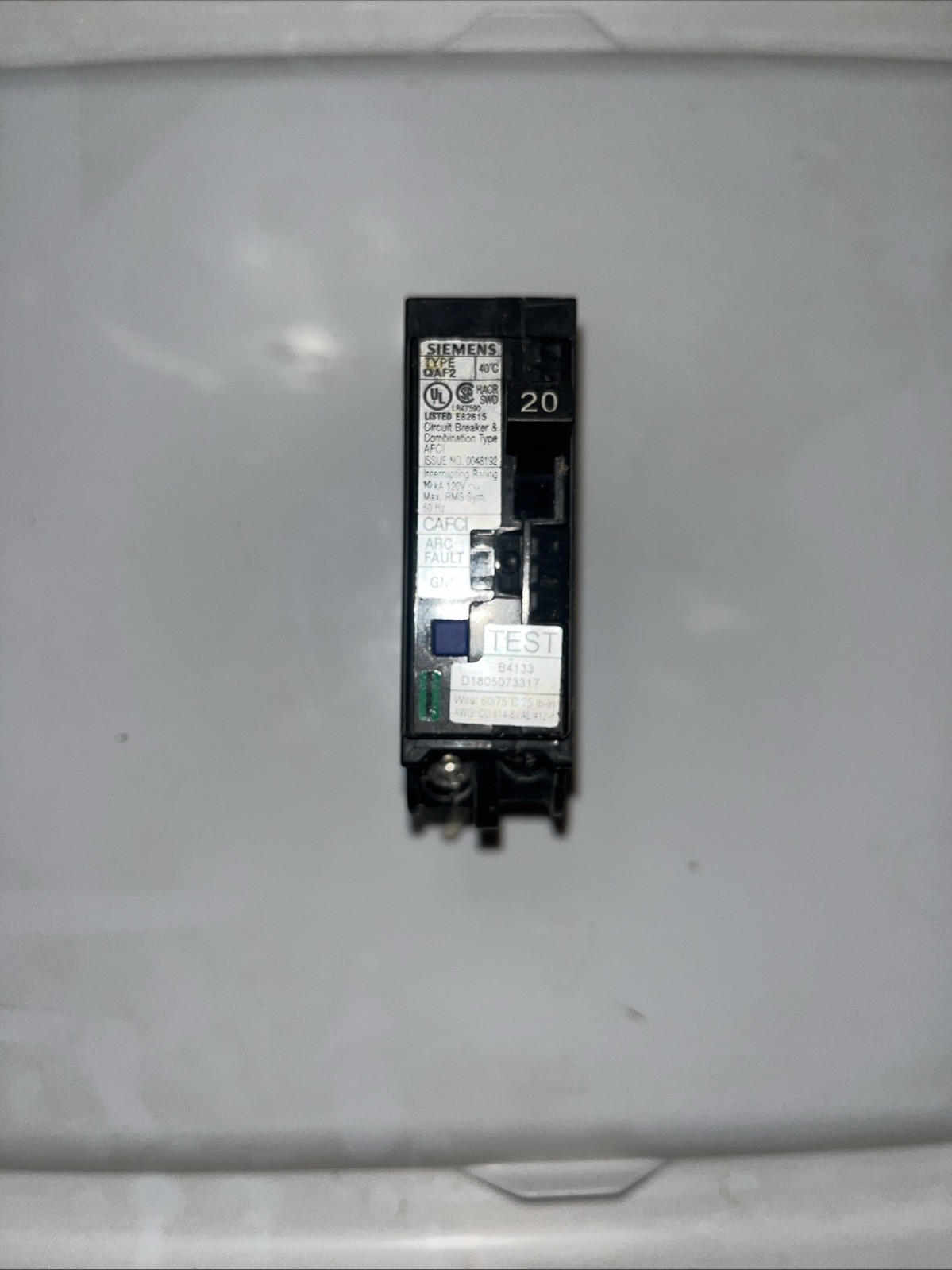 Siemens QA120AFC QAF2 Arc Fault CAFCI Combination AFCI Breaker *Short Cable* (A)
