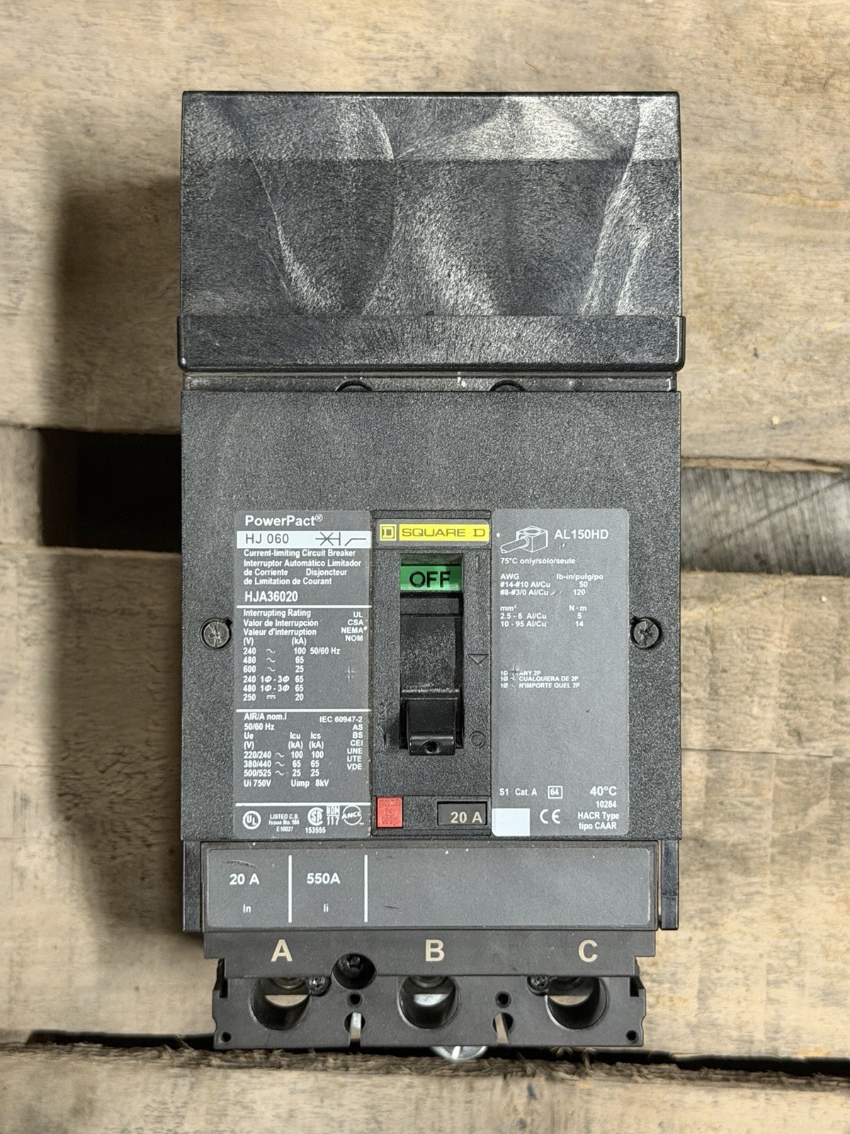 SQUARE D HJ060 HJA36020 600V 3PH I-LINE CIRCUIT BREAKER