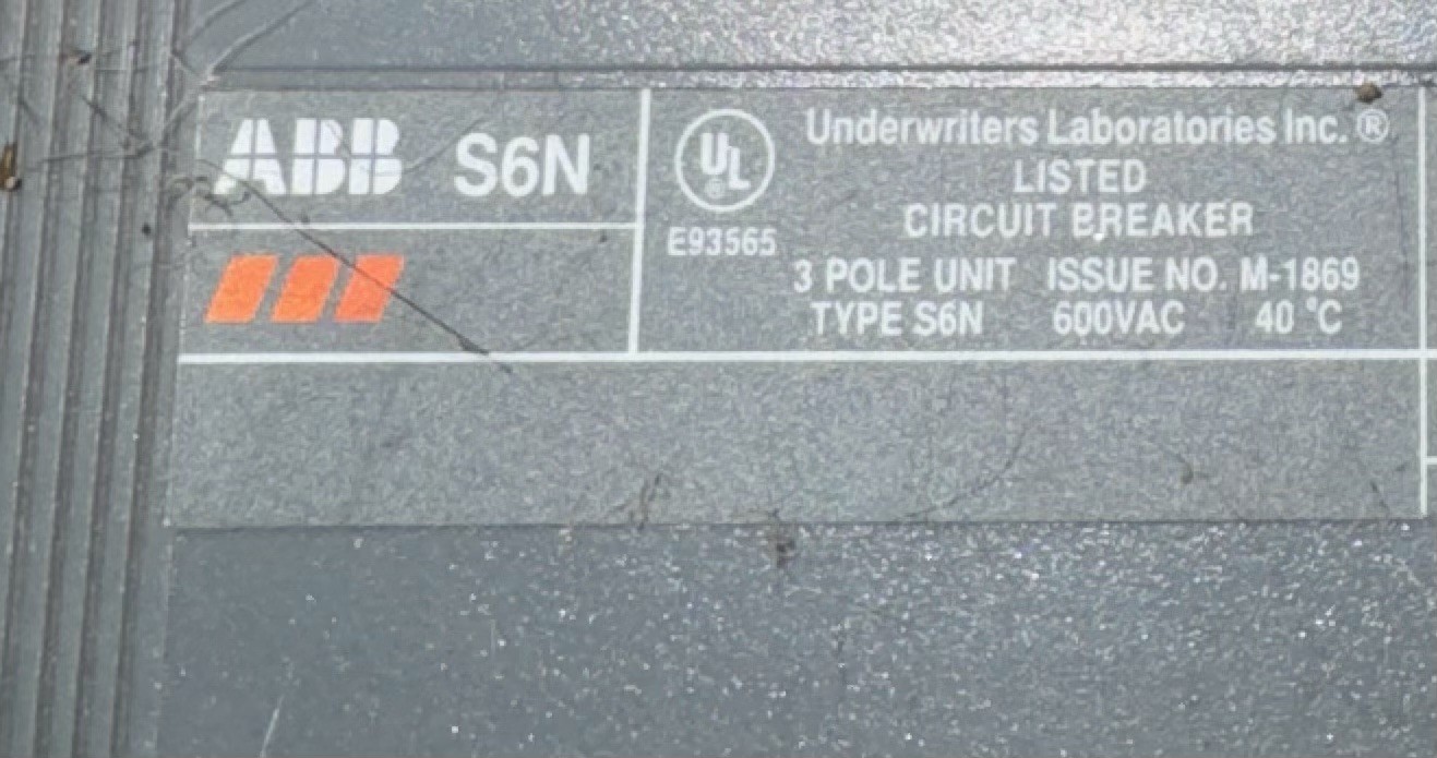 ABB SACE S6N Circuit Breaker 400A 3-Pole 600VAC Test Button