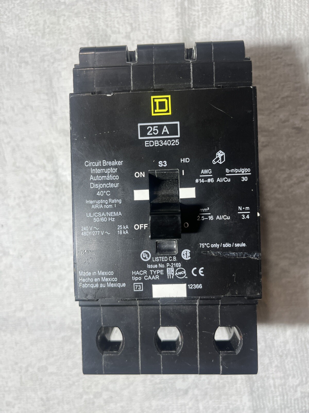 Square D EDB34025 Circuit Breaker