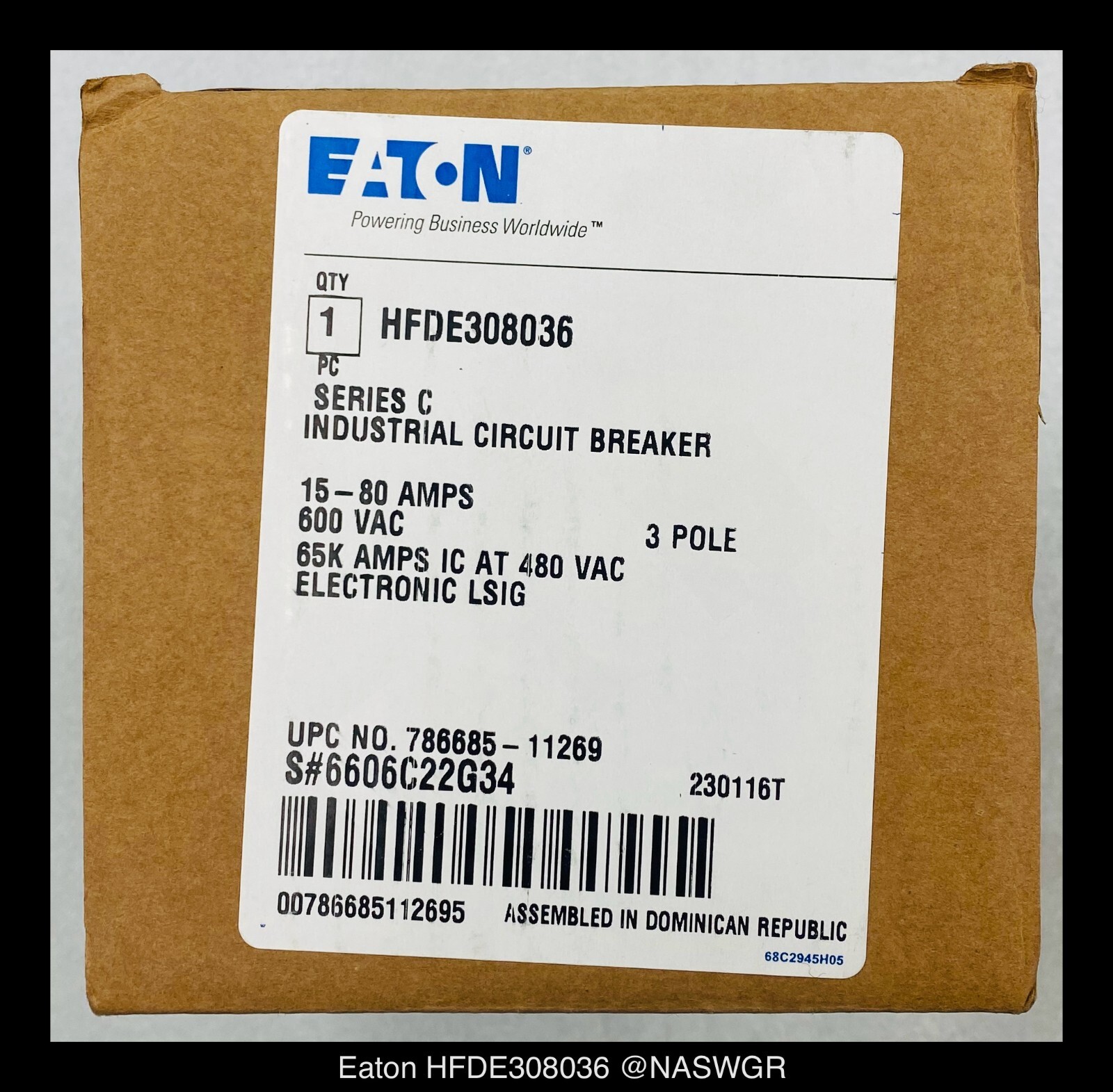Eaton HFDE308036 Molded Case Circuit Breaker ~ 80 Amp – Unused/Warranty