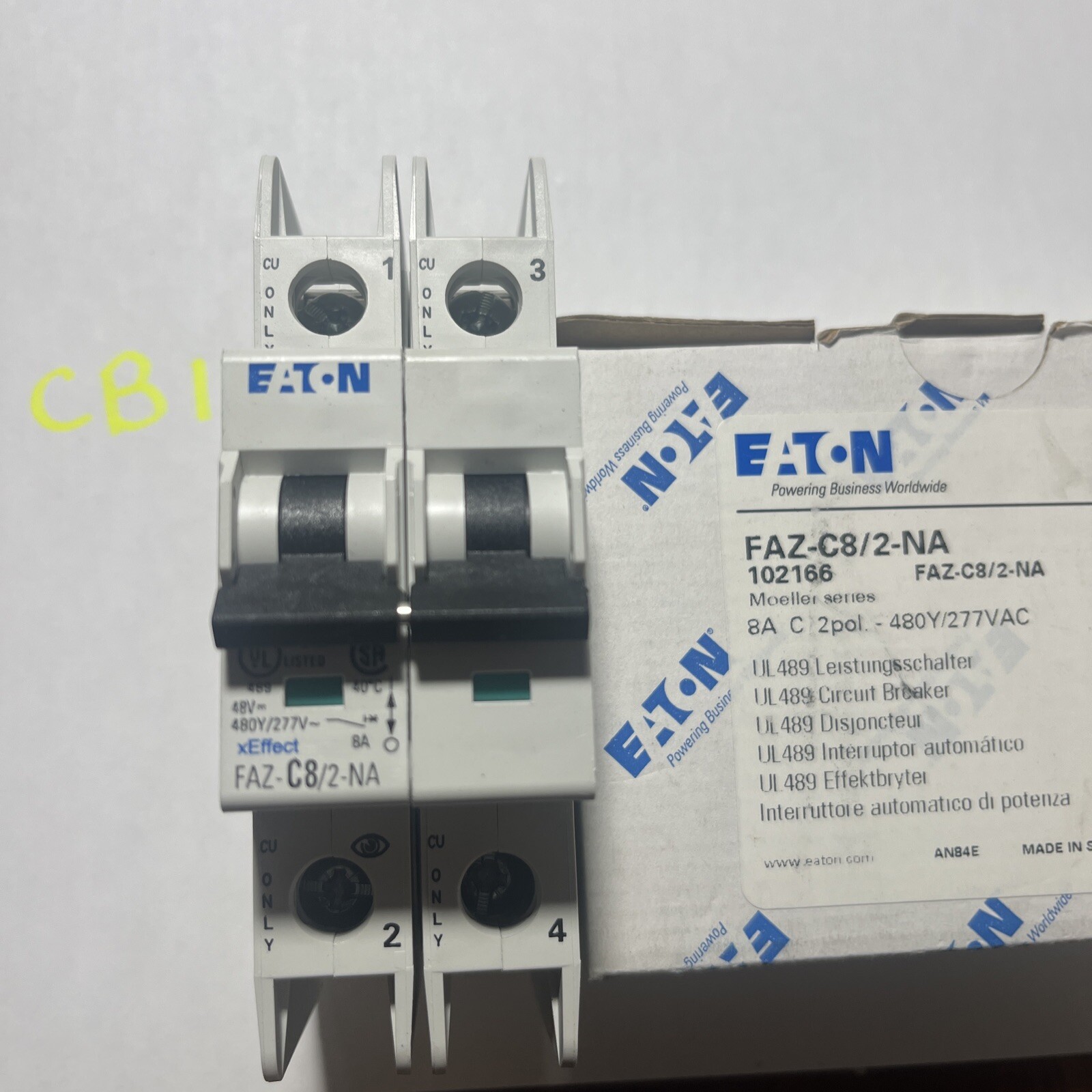 Eaton FAZ-C8/2-NA 2 Pole 8A Trip C Miniature Circuit Breaker 102166, NEW