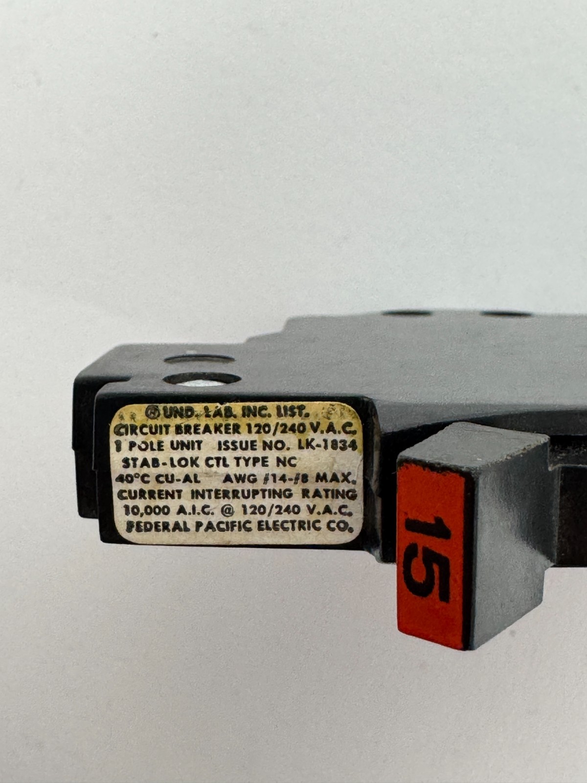 Federal Pacific Electric NC115 1 Pole 15 Amp 120v Stab-Lok Circuit Breaker