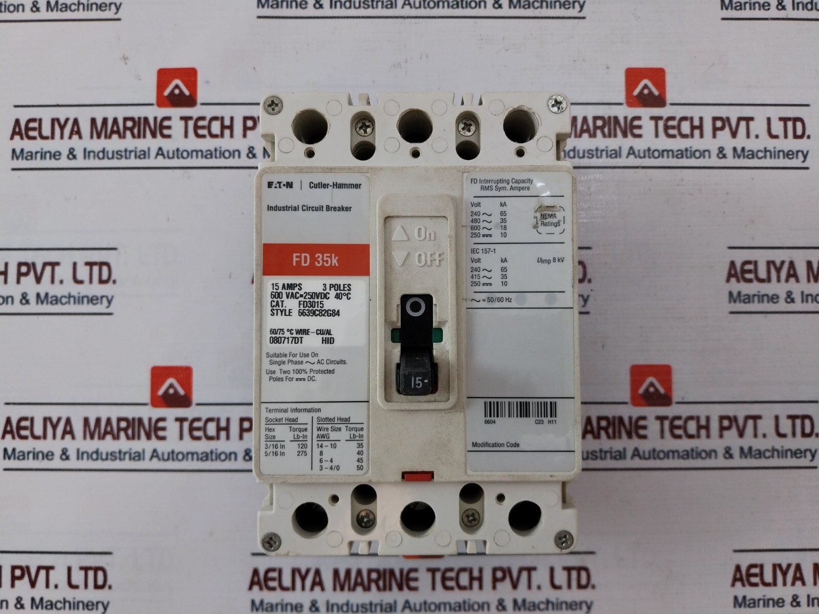 Eaton FD3015 3 Pole Circuit Breaker 15 Amps 600Vac