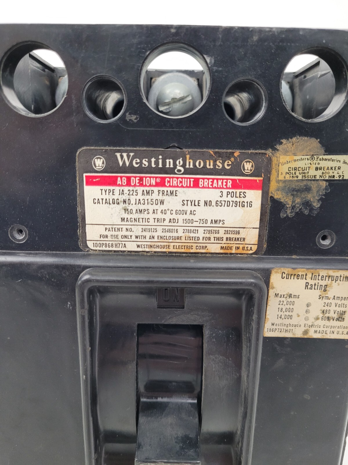 JA3150W Westinghouse 150 Amp 600V Circuit Breaker + Hardware *NEXT DAY OPTION*