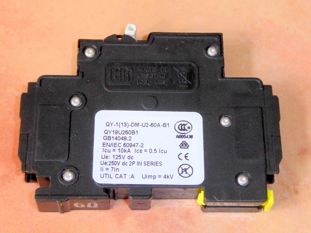 CBI QY-1(13)-DM-U2-60A-B1 125V DC Miniature Circuit Breaker 60A 1-Pole DIN Rail