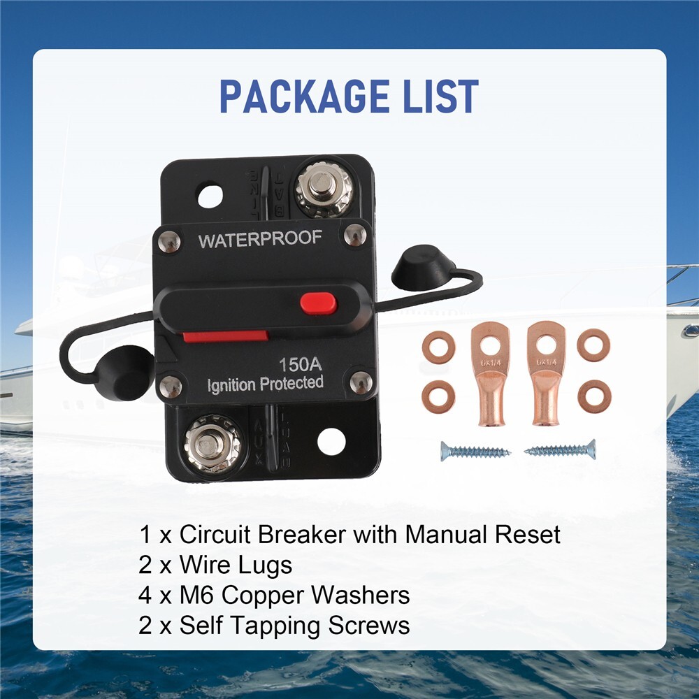 150A 150AMP Circuit Breaker Fuse 12-48V DC Car Boat Manual Reset Switch IP67