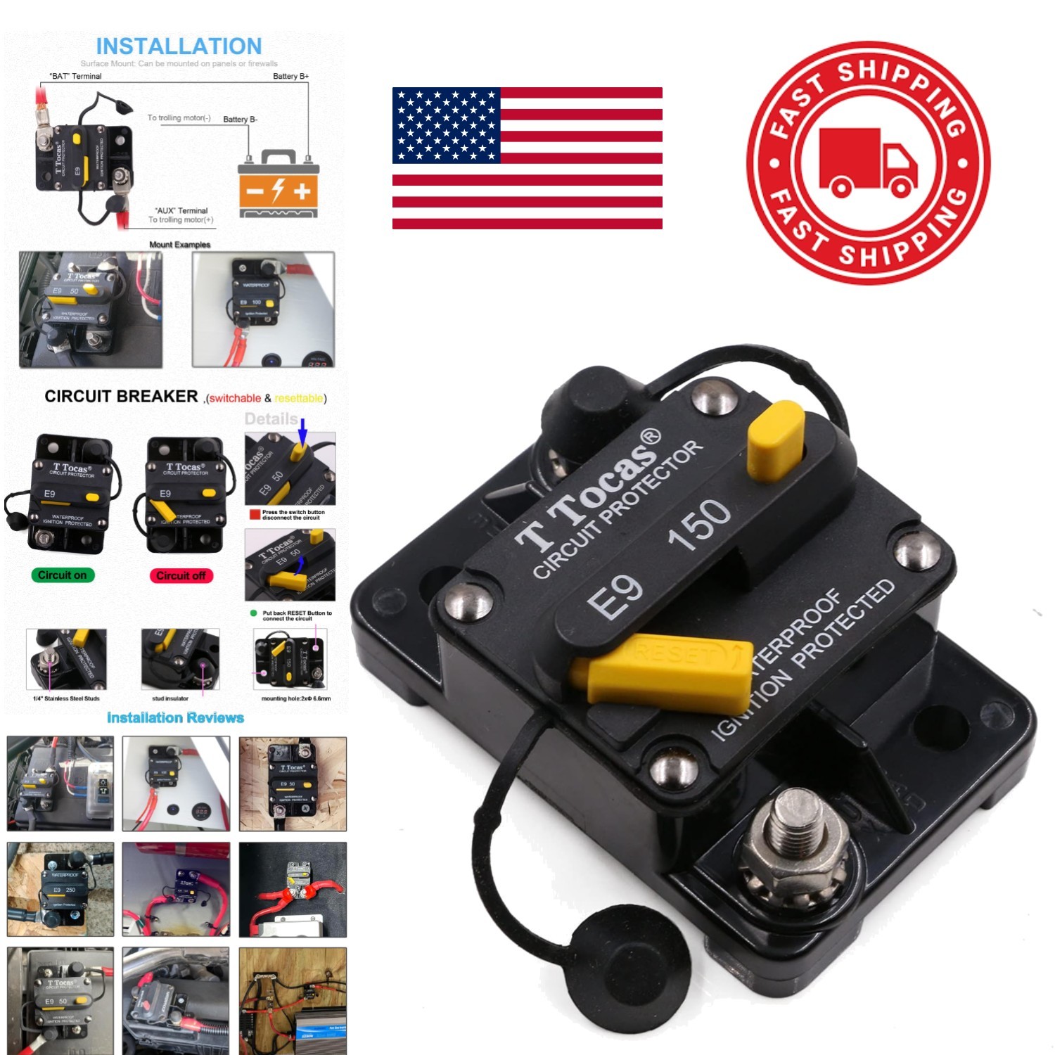 High Capacity Circuit Breaker 150A Waterproof for Automotive and Marine Systems
