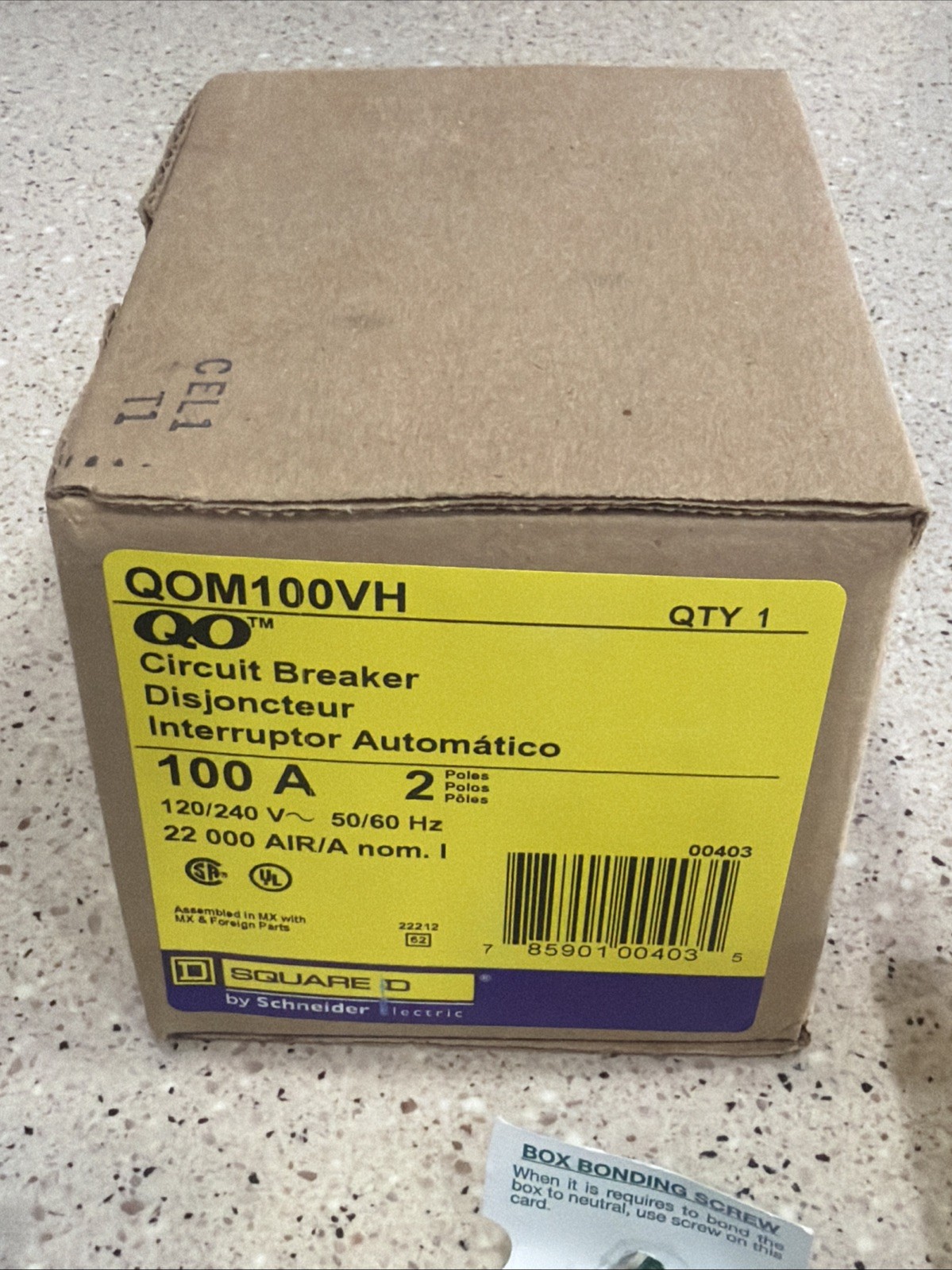 Square D QOM100VH Circuit Breaker 100A 2 Pole 120/240V 50/60Hz 22kA *NEW PULL*