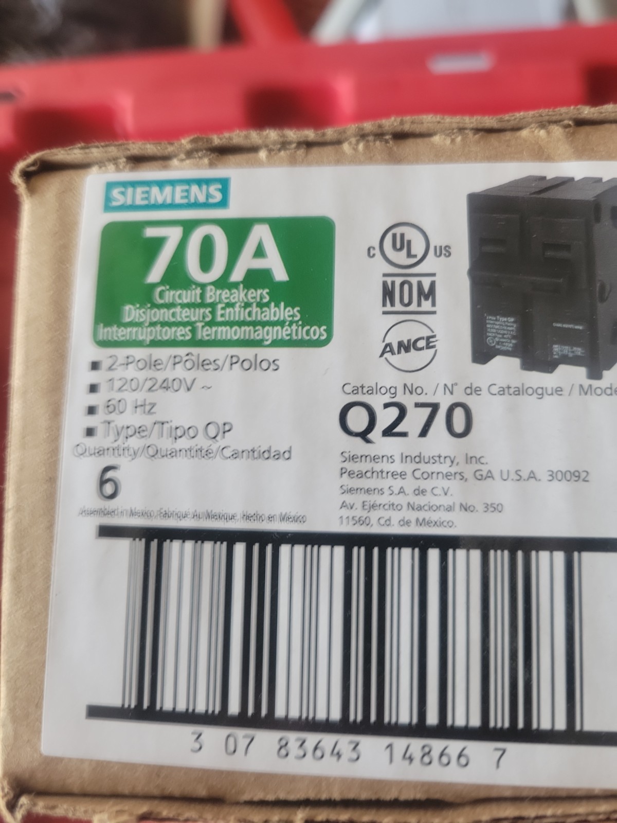 BRAND NEW 12 PCS Siemens Q270 70A 2-Pole 120/240V 60Hz Circuit Breaker – Black