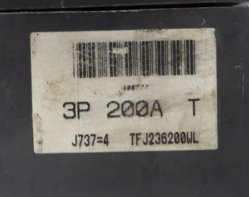 GE TFJ236200WL 200A 600V W/200A MAG.ADJUST TRIP, FRONT LABEL GONE, USED