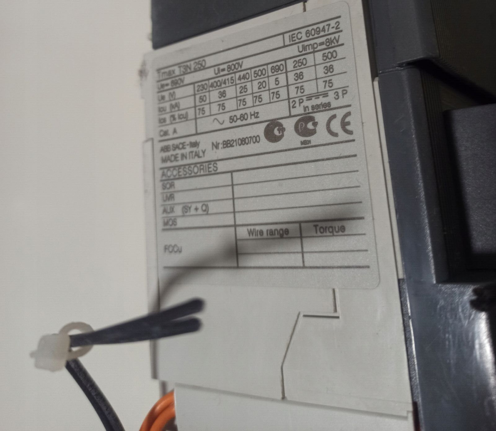 ABB Tmax T3N 250 Circuit Breaker IEC-60947-2