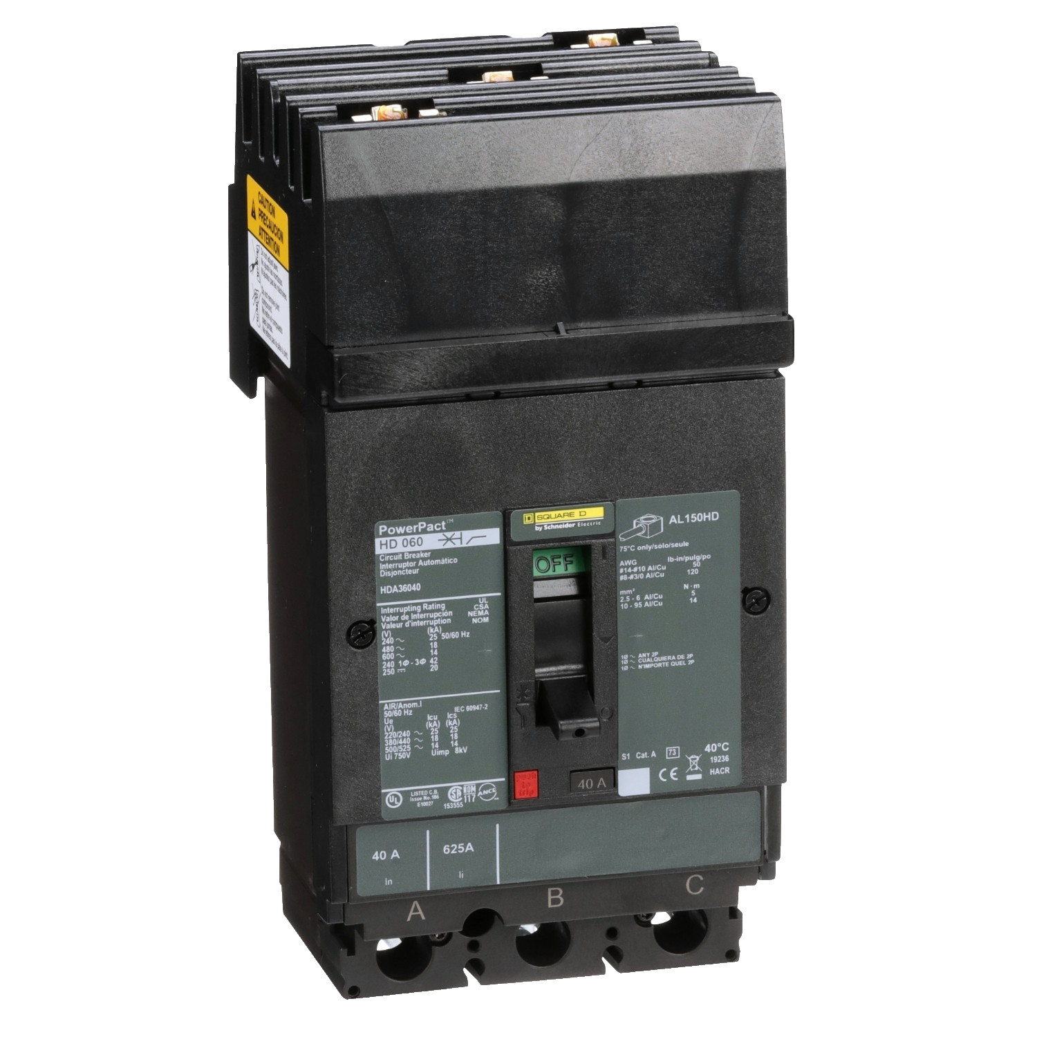 Square D HDA36040, PowerPacT H, 40A, 3P, 600VAC, 14kA, Made in Mexico – Open Box