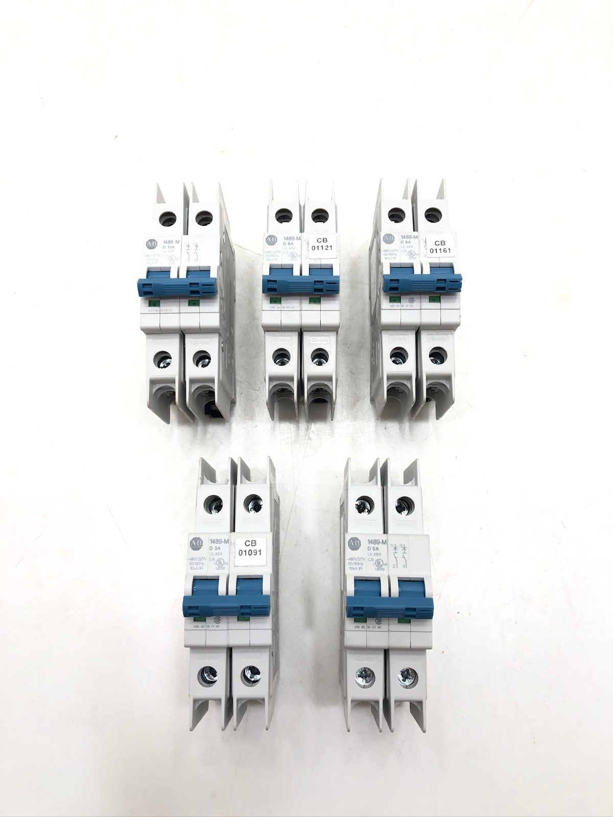 Lot (5) Allen Bradley 1489-M 10A 2-Pole Trip Thermal-Magnetic Circuit Breakers