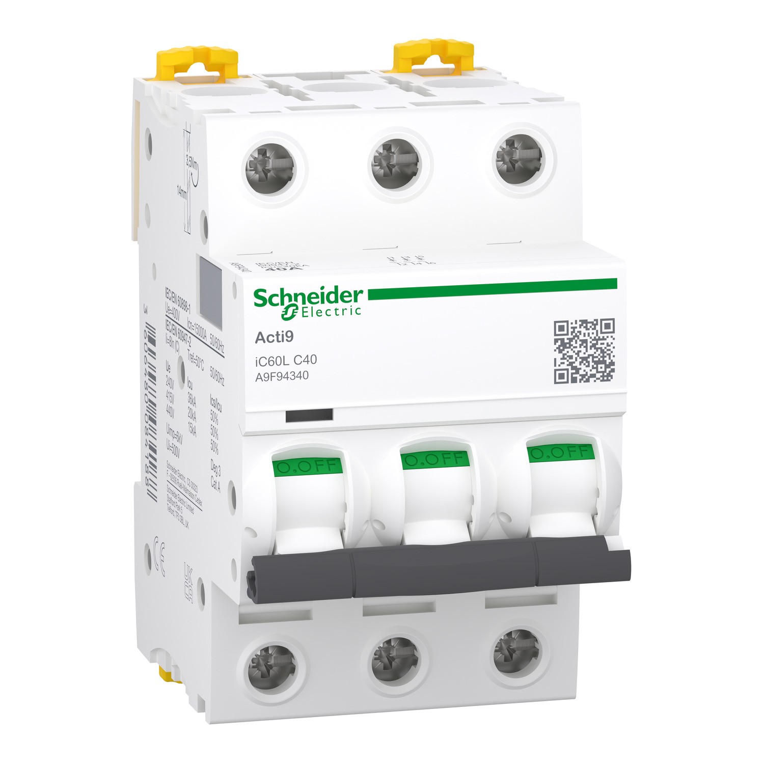 Schneider A9F94340 – Acti9 iC60L 3P C 40A MCB – Made in France