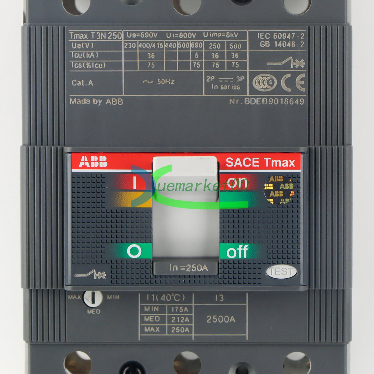 One New ABB TMAX T3N250 TMD250/2500 FF 3P 250A 1SDA051247R1 Circuit Breaker