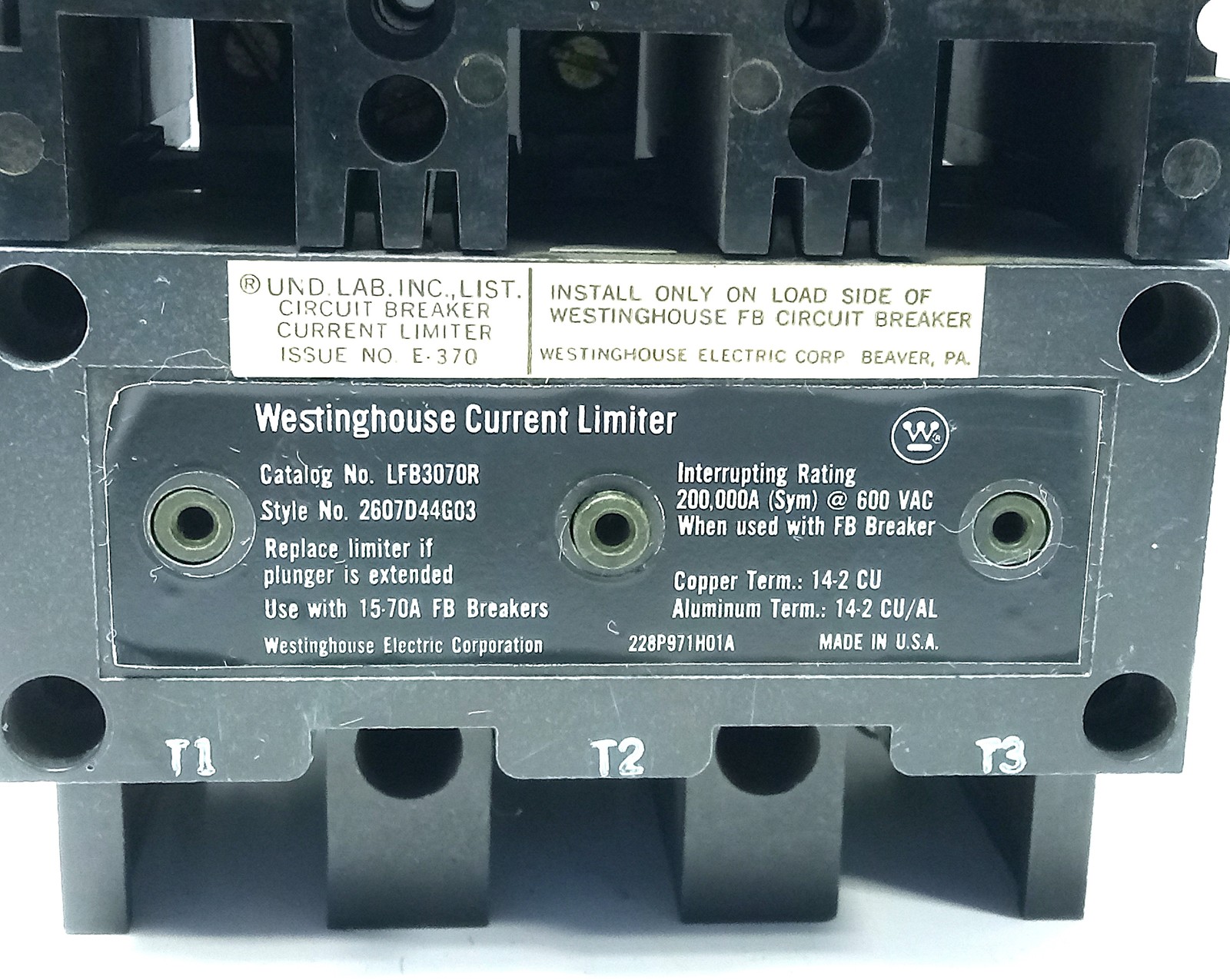 Westinghouse FB3060L 600 V AC 60 A 3-Pole Circuit Breaker