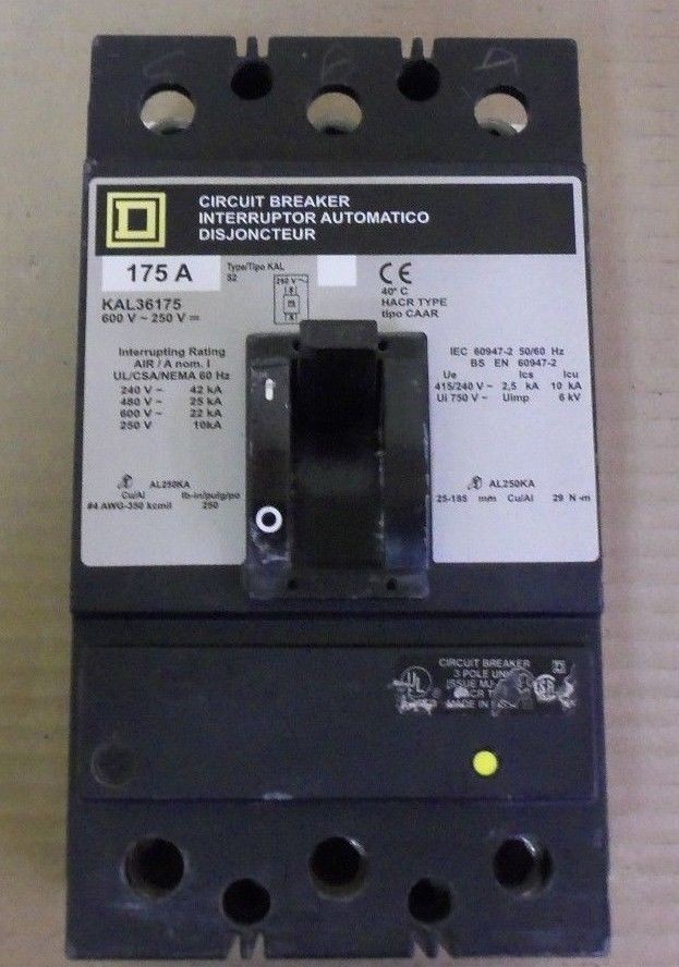Square D KAL KAL36175 3 Pole 175 Amp 600V Circuit Breaker FLAWED #19