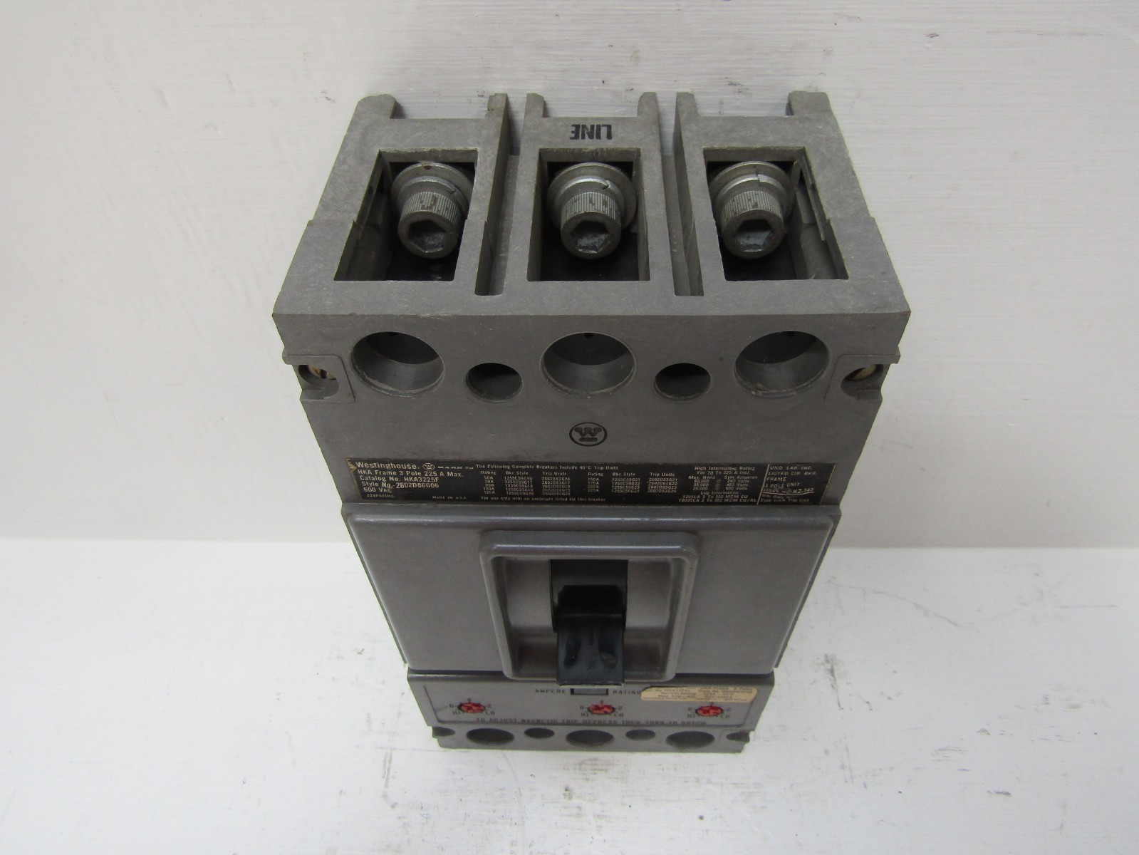 Westinghouse HKA3225F 125 Amp 600V 3-Pole HKA Circuit Breaker 125A Trip Unit