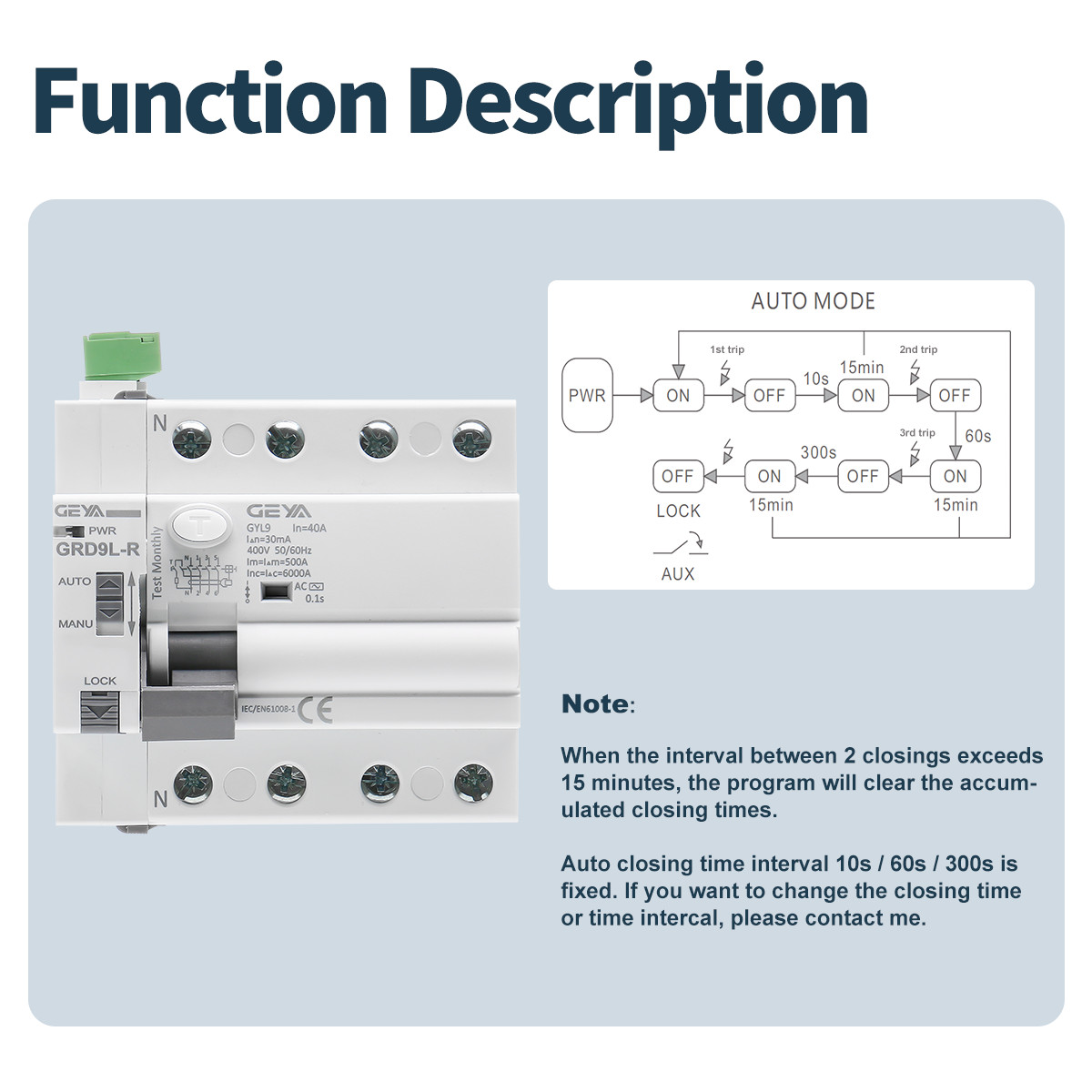 ELCB Auto Recloser 4P AC230V DC12/24/48V Reclosing Device Self-Reclosing RCCB