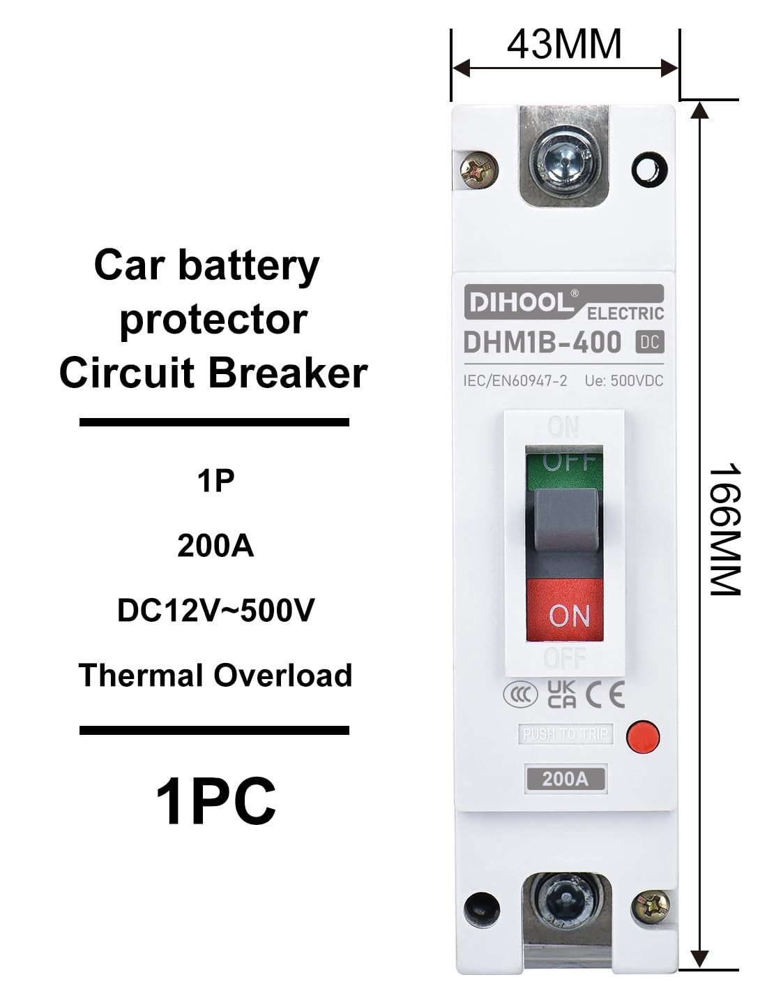 DIHOOL 200 Amp DC Breaker, 500V Battery Disconnect Switch, Thermal Magnetic Trip