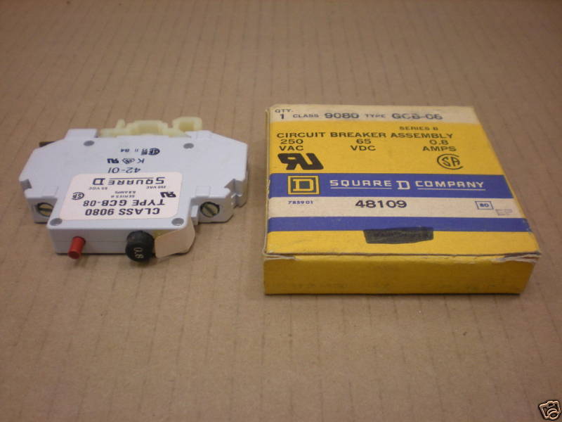 1 NIB SQUARE D 9080 GCB08 9080GCB08 0.8 AMP 250 VAC 9080-GCB-08 CIRCUIT BREAKER