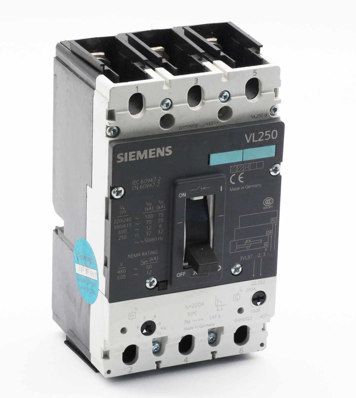 Siemens 3VL3720-2DC36-0AA0 3VL3 720-2DC36-0AA0 E:01 Circuit Breaker -used-