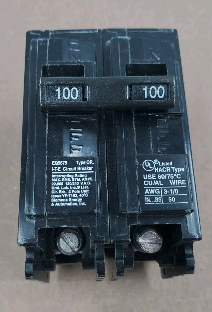Siemens Q2100 Circuit Breaker 2 Pole 100 Amp 120/240 Volt AC ITE