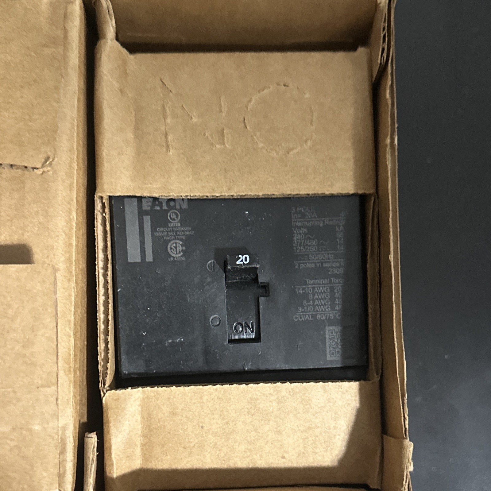 Eaton GHB3020 20A 3-Pole 277/480VAC Industrial Bolt-On Circuit Breaker