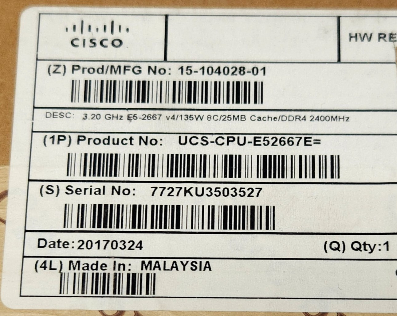 SEALED CISCO UCS CPU E52667E INTEL XEON E5-2667 PROCESSOR Module 3.20 GHZ V4 135