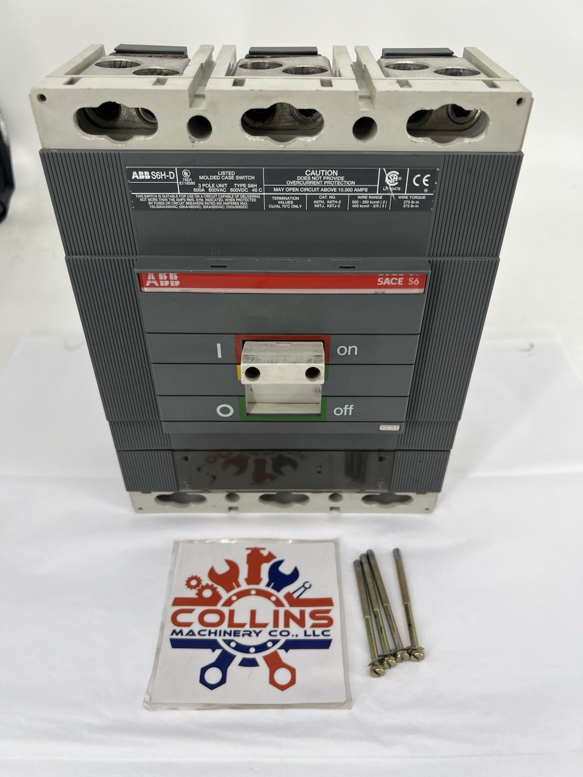 ABB SACE S6H-D, 3 Pole, 600 AMP, 600 VAC, Molded Case Switch, Made in Italy
