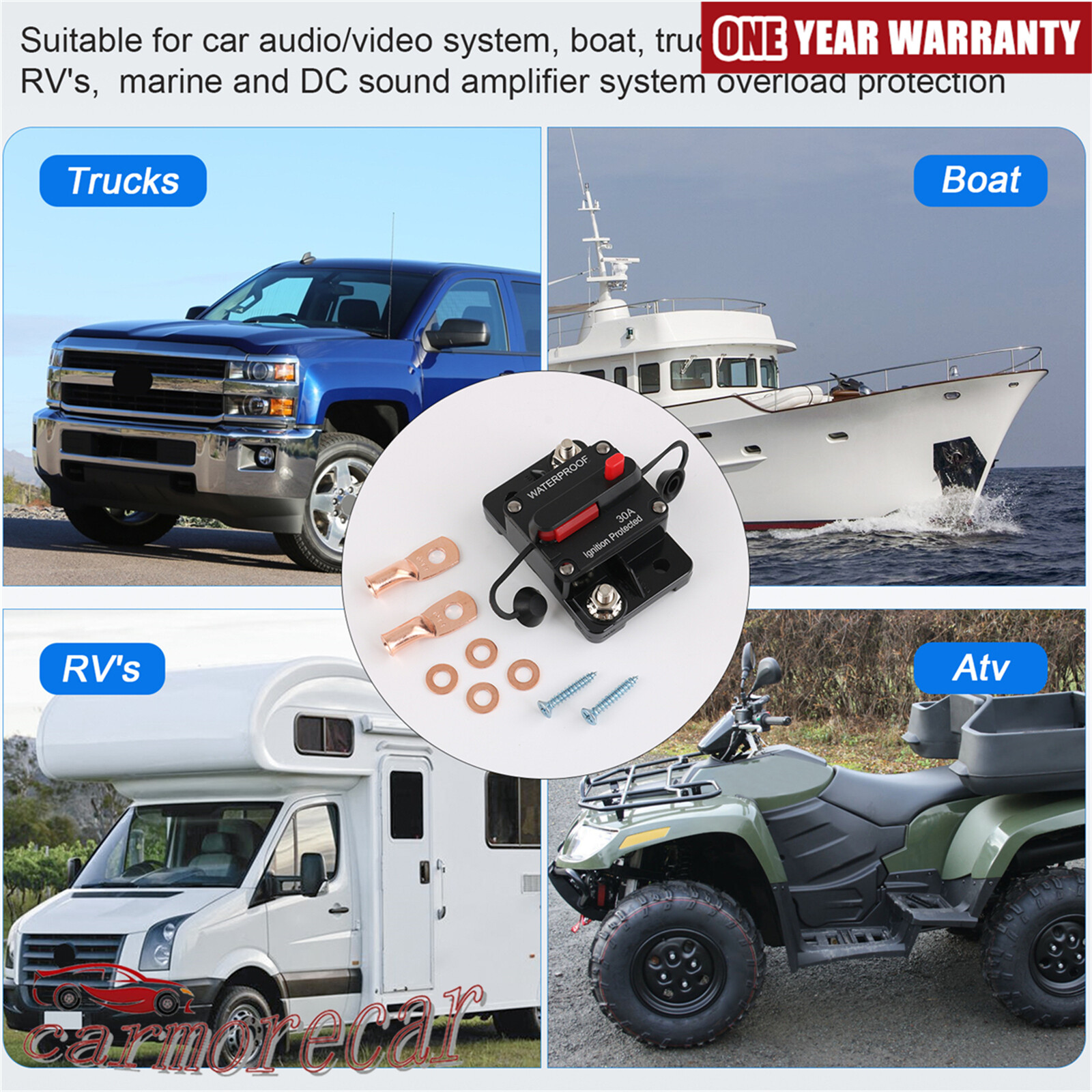 30A-300A AMP Circuit Breaker Fuse 12-48V DC Car Boat Manual Reset Switch IP67