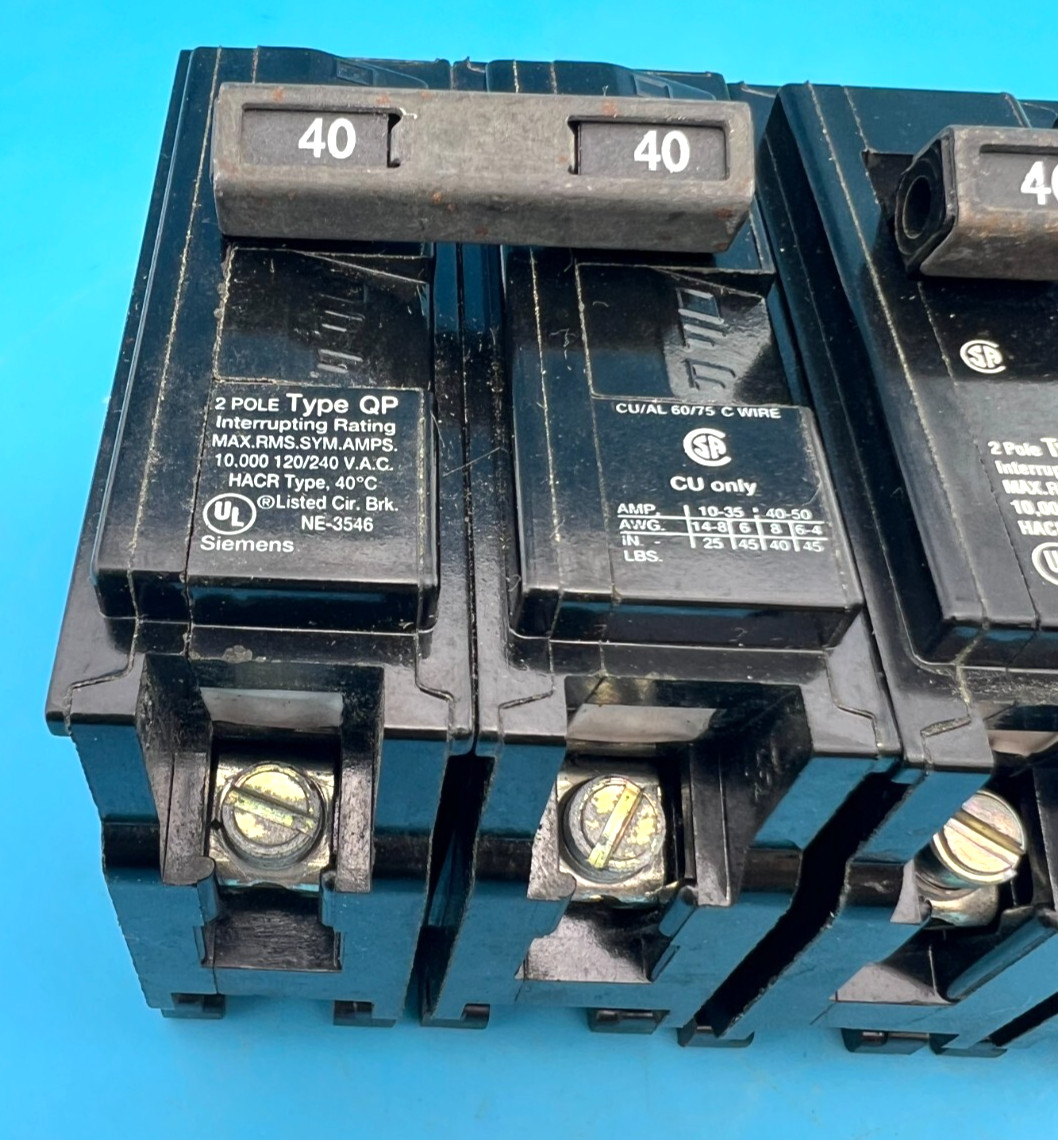 Siemens Q240 40 Amp 2 Pole Type QP Circuit Breaker ITE 240V 2P 40A Plug On HACR