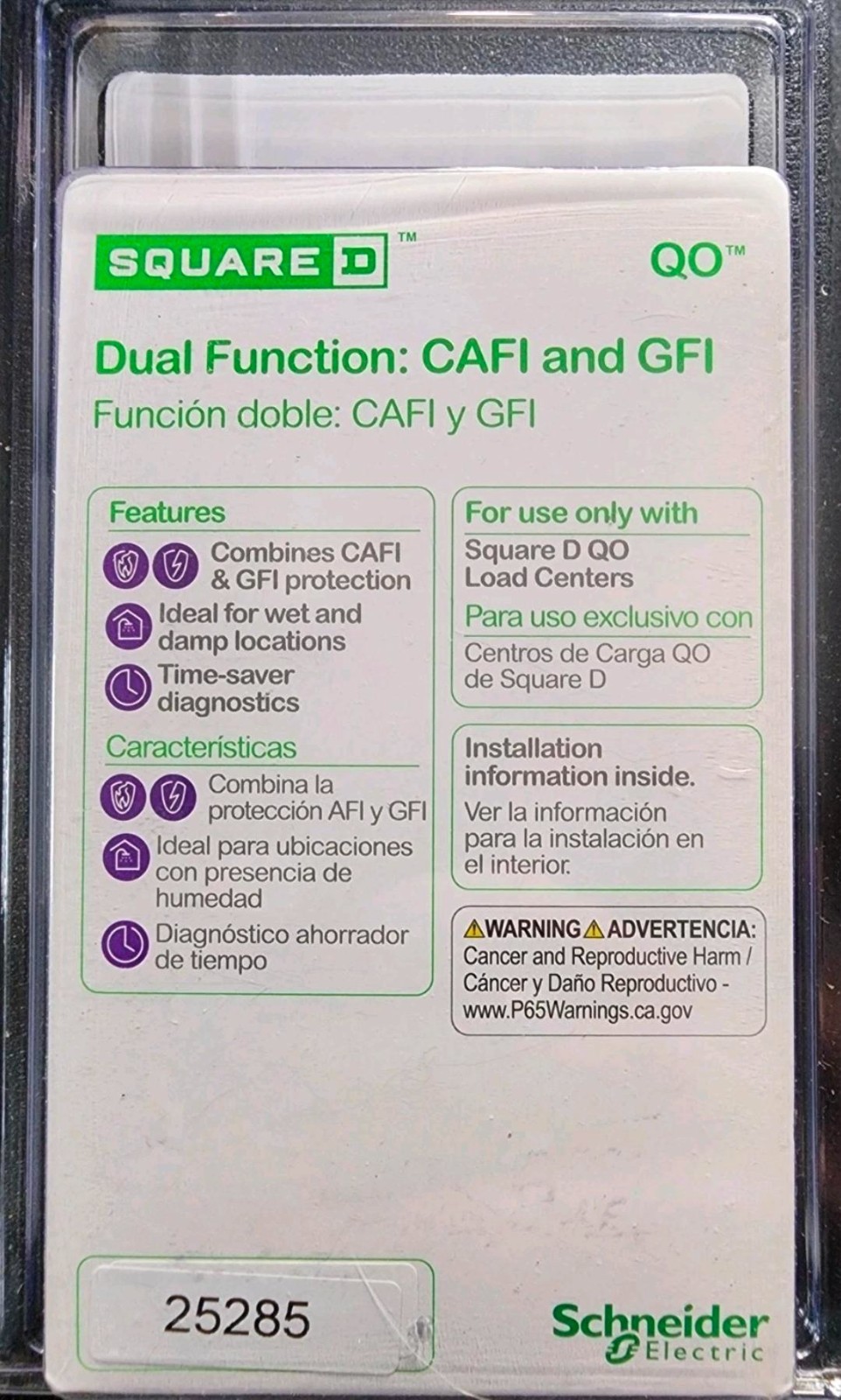 Square D QO115DFC 15 Amp Dual Function 1-Pole Pigtail Breaker GFI CAFI
