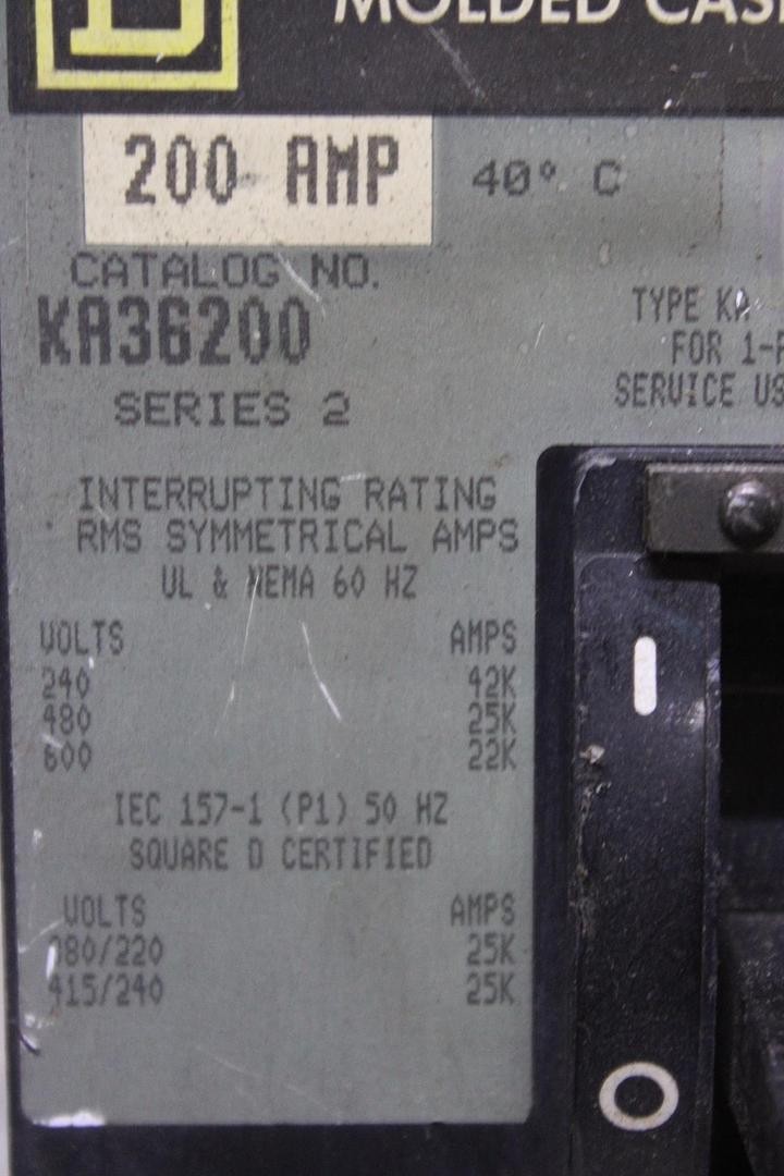 SQUARE D I-LINE CIRCUIT BREAKER KA36200 200 AMP 600 VAC 3-POLE