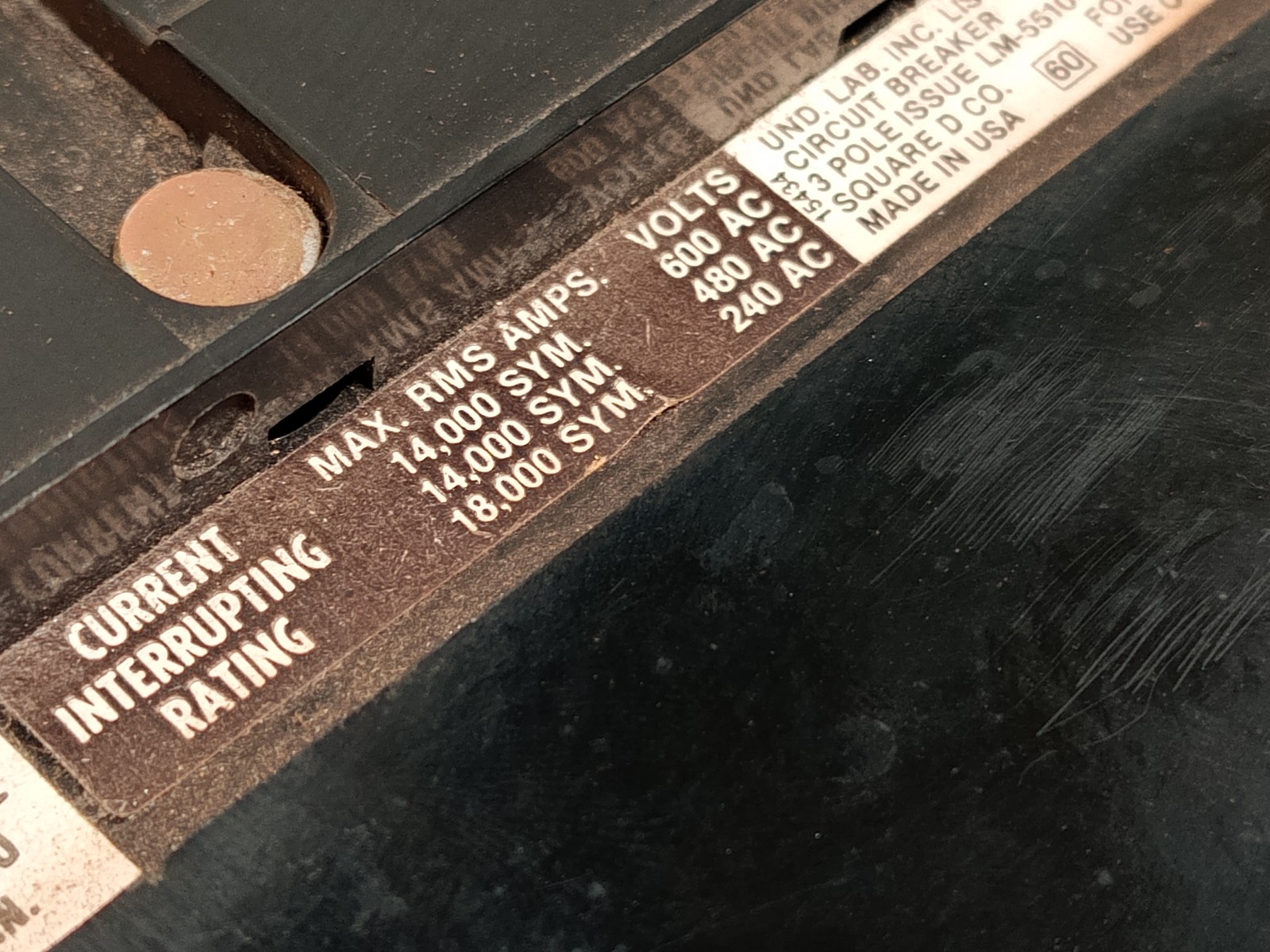 Square D FA-36040 3 Pole Circuit Breaker 40A 240/480/600VAC Type FA