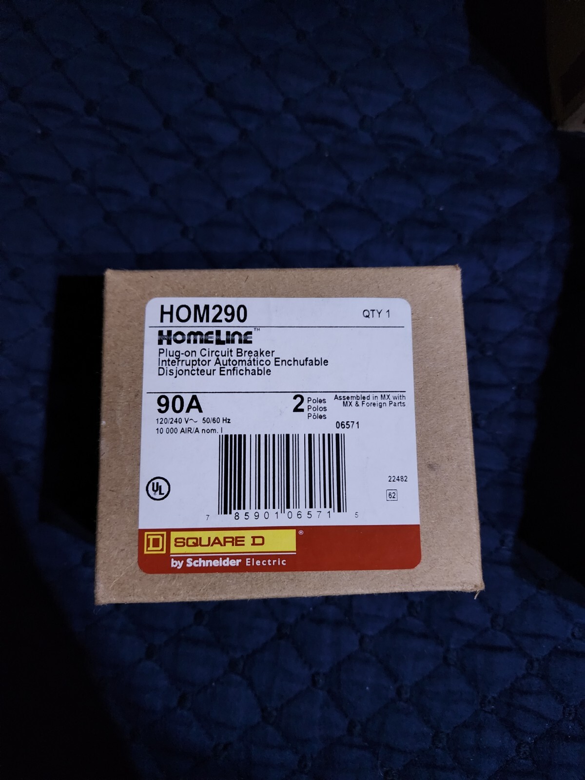 SQUARE D Homeline HOM290 2 Pole Circuit Breaker 90 AMP Plug On 120/240V NEW box